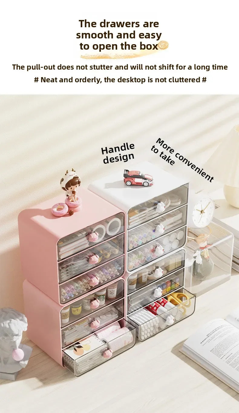 2-layer Cartoon Creative Pen Holder Storage Box Office Desktop Rabbit Makeup Organizer Children's Girls Student Desk Organizer