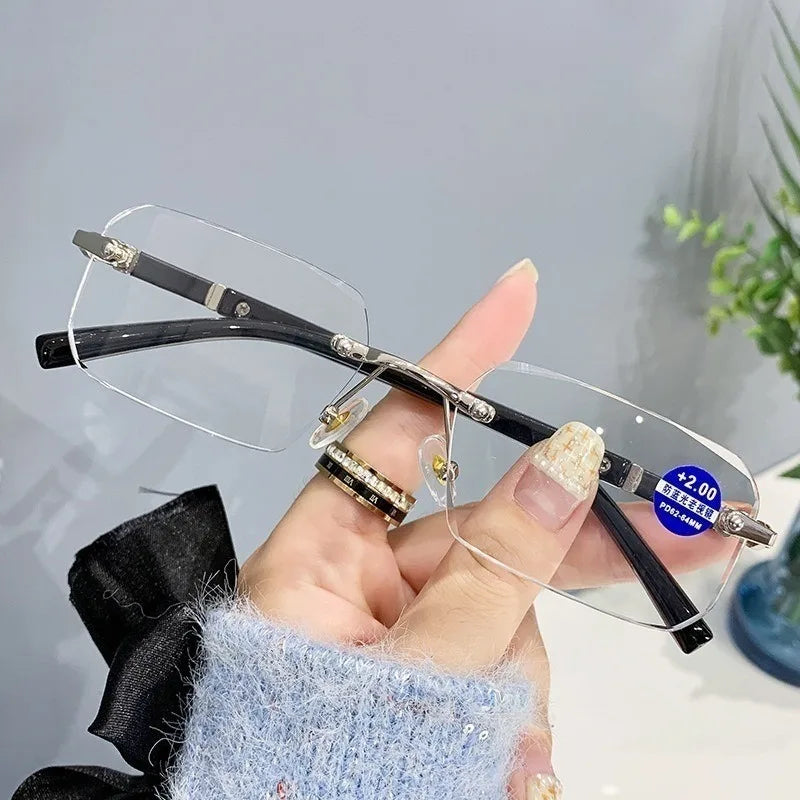 Rimless Frame Reading Glass for Men and Women with Grade +100°~+400°