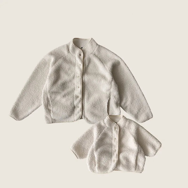 Spring Autumn Baby Kids Sherpa Fleece Jacket, Solid Color Loose Fit Warm Outerwear for Boys Girls Toddler 73-100