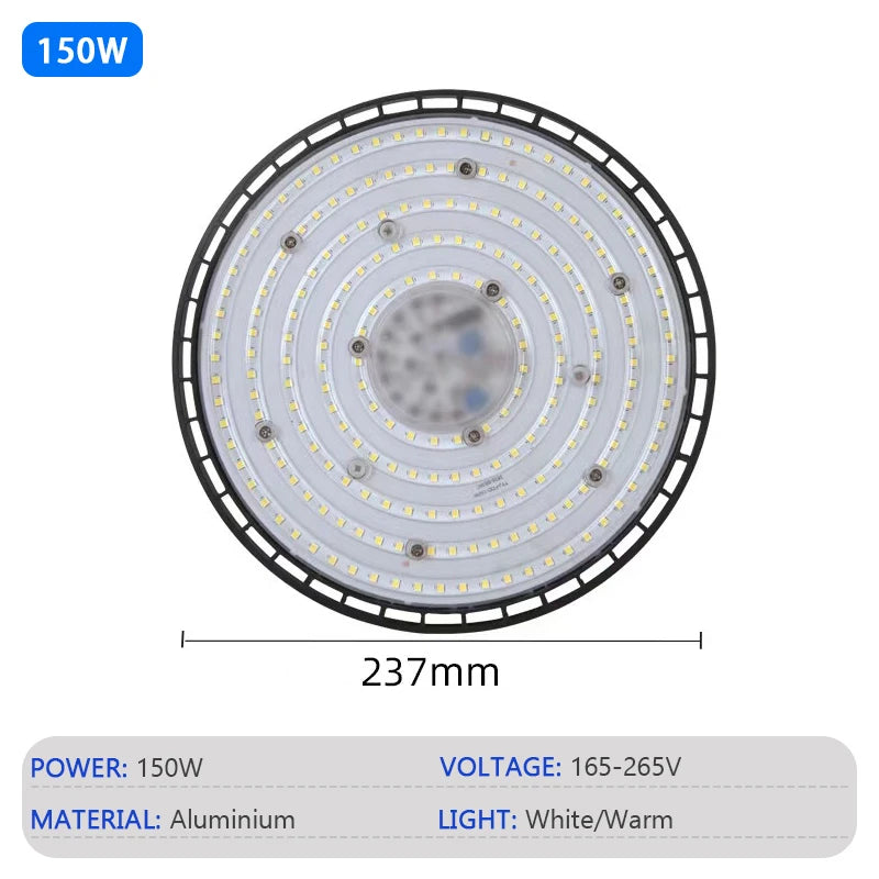 Super Bright LED High Bay Light 100W 150W 200W Aluminum Case Waterproof Lamp Factory Market Warehouse Garage Industrial Lighting