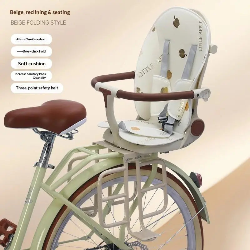 Universal Bicycle Child Seat Foldable Baby Carrier with Adjustable Backrest Breathable Cushion 3-Point Safety Belt