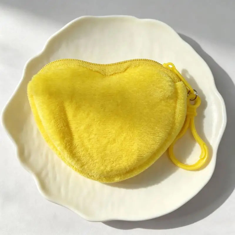 Solid Plush Heart Coin Purse Women's Cute Wallet ID Card Bag Keychain Minimalist Coin Bag Kawaii Wallets For Women Gift