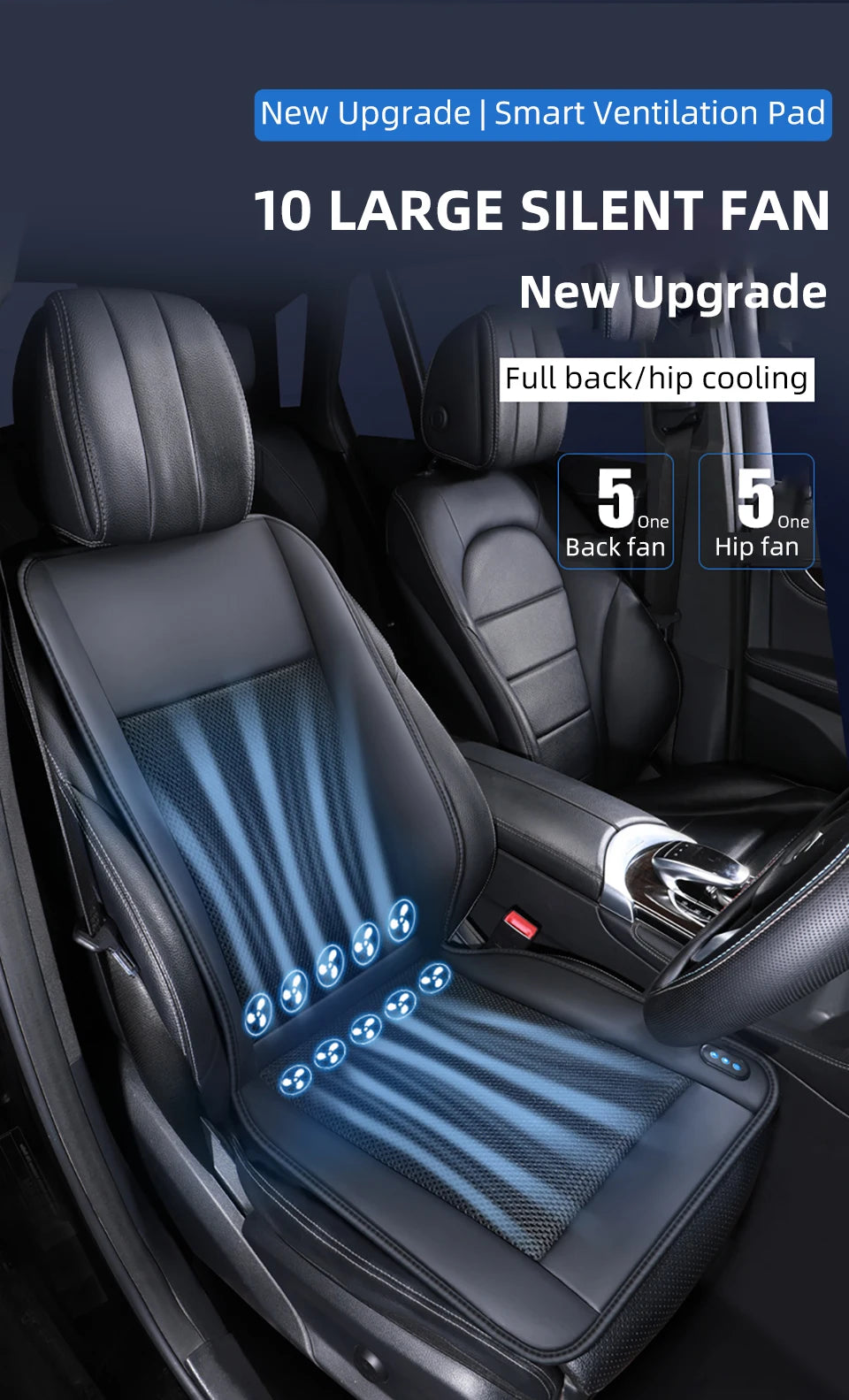 10 Hidden Fans 3 In1 Car Seat Cover Cooling Heating Massage Multi-Functional Seat Car Cool Air Seat Cushion Fast Blow Seat Cover