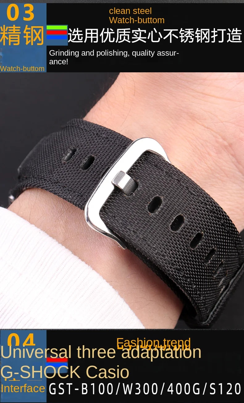 for Casio GST-S130/S110/S120/W130l/B100/W300 Strap Belt Genuine Leather Nylon Men's Watch Band Replacement bracelet Accessories