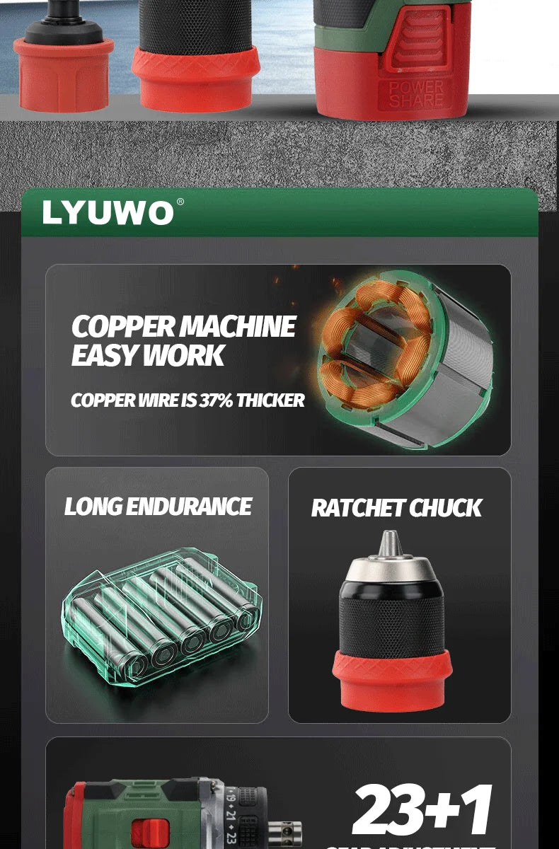 LYUWO Brushless Cordless Electric Screwdriver Kit with Fast-Charging Battery,LED Work Light&Ergonomic Grip(Drill/Driver 2-in-1)