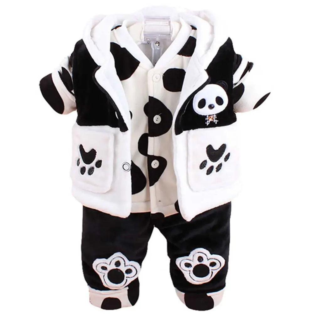 Baby Winter Suits,Coat Pants Hooded Vest Set,Toddlers Cartoon Panda Flannel Cotton Clothing,Baby Boys Girls 3-Piece Warm Outfits