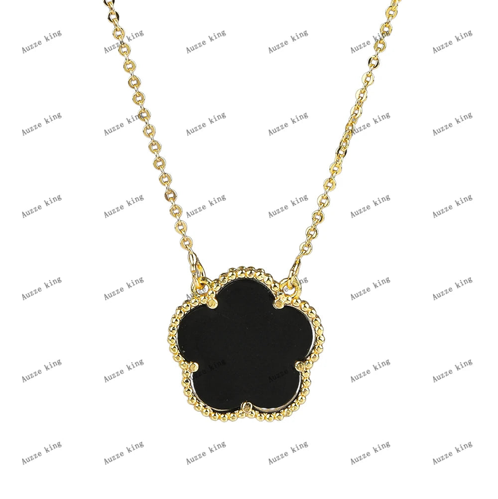Double Sided Plum Blossom Natural Stone Hot Selling Plant Five Leaf Flower Pendant Necklace Collarbone Chain Woman Clover