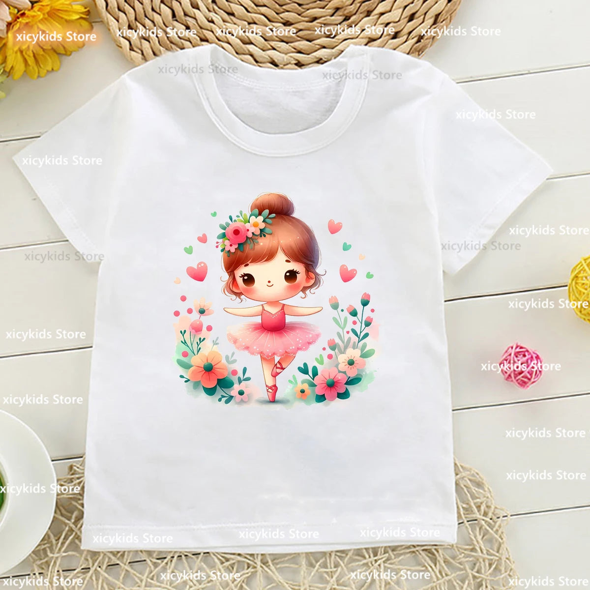 Cute Ballerina Tshirt For Girls Funny Butterfly Girl Music Ballet Dance Girl Printed Kids Tshirt Customized Dance Team Clothes