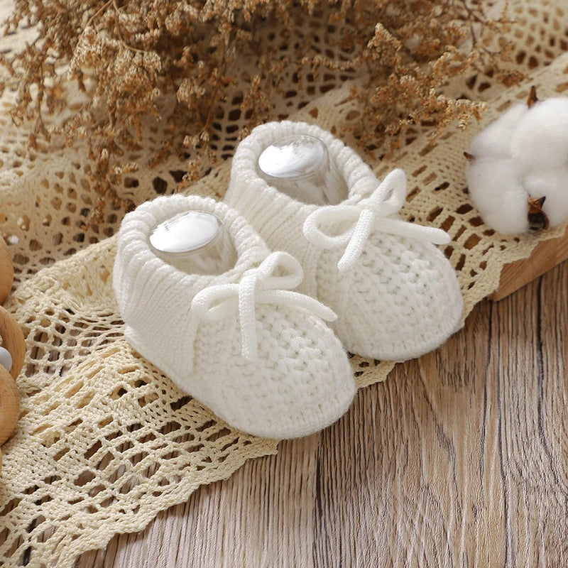 Baby First Walkers Shoes Cute Bowknot Hand Knitted Newborn Boys Girls Prewalkers 0-12m Infant Kids Soft Soled Footwear Anti-Slip