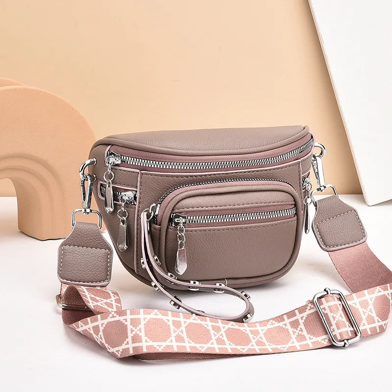 Luxury Multi-pocket 100% cowhide Crossbody Bags For Women Black Shoulder Messenger Handbags Small Chest Bag Travel Saddle bag