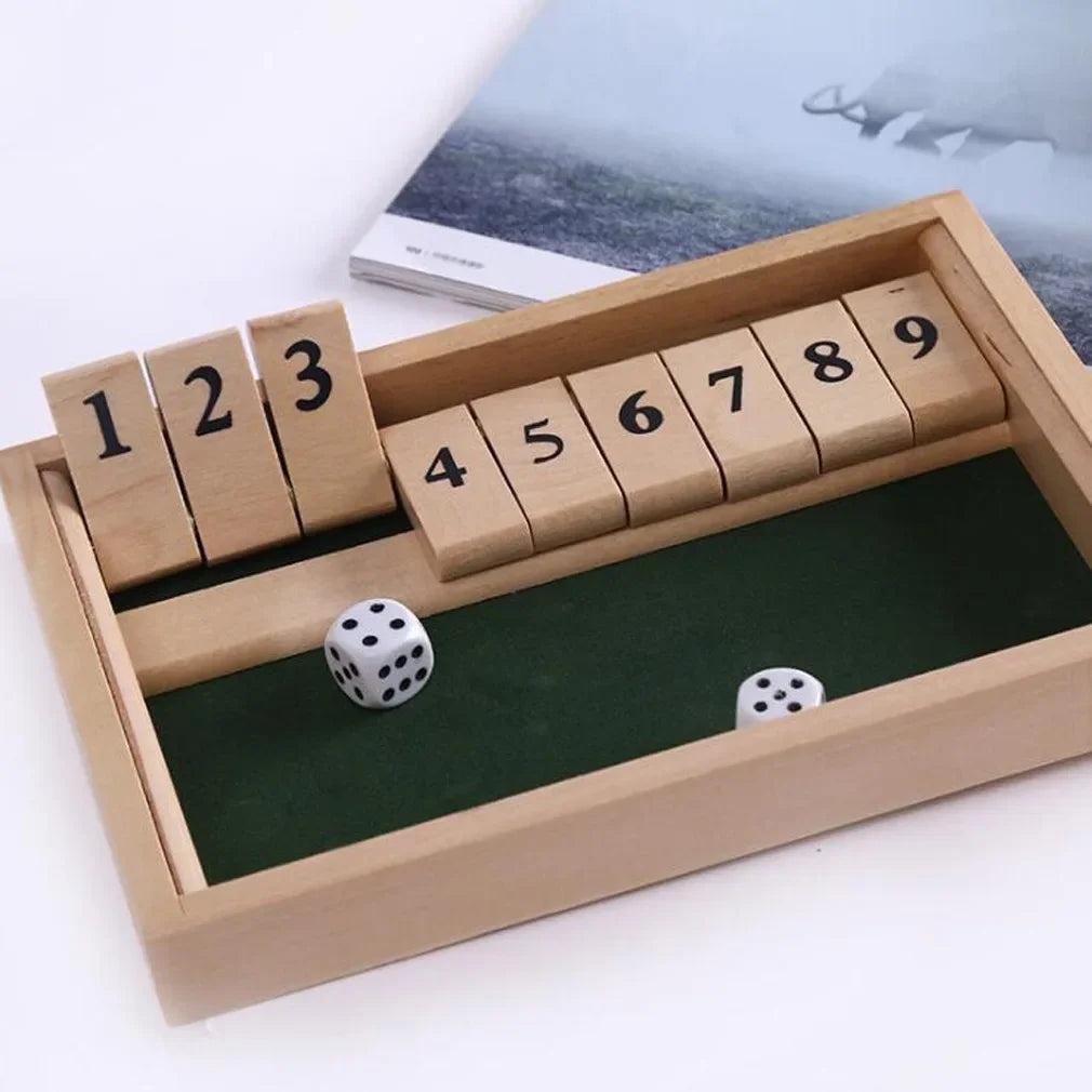 2-4 Player Wooden Math Flaps & Dice Board Box Game Cognitive Thinking Ability Wood Shut-The-Box Instructions Deluxe Adults Kids