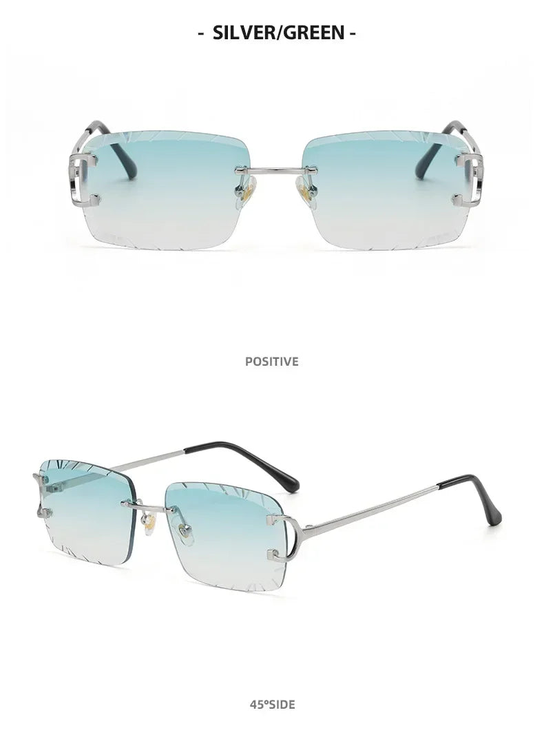 Fashion Square Sunglasses Vintage Women Men Frameless Sun Glasses Rimless Retro Luxury Brand Designer Eyeglasses UV400 Travel
