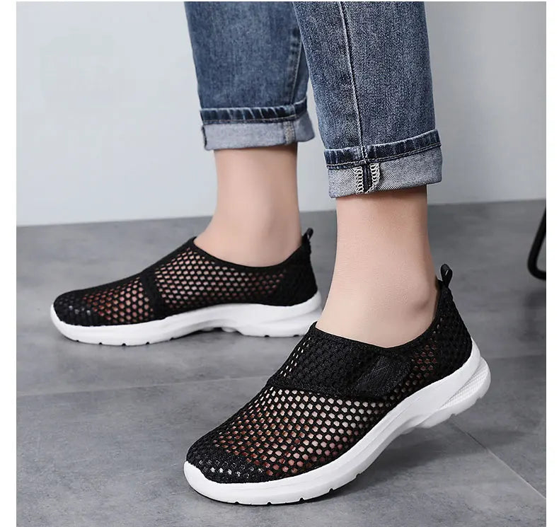 Women Mesh Shoes Summer Sports Black Outdoor Comfortable Loafers Monk Sneakers Girls For Walking Flats Mother Gift