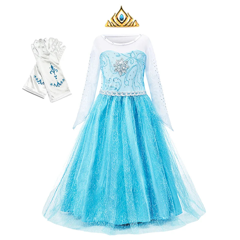 Disney Elsa Anna Princess Dress Girls Mesh Ball Gown Halloween Carnival Birthday Clothing Kids Cosplay Snow Queen Frozen Costume
