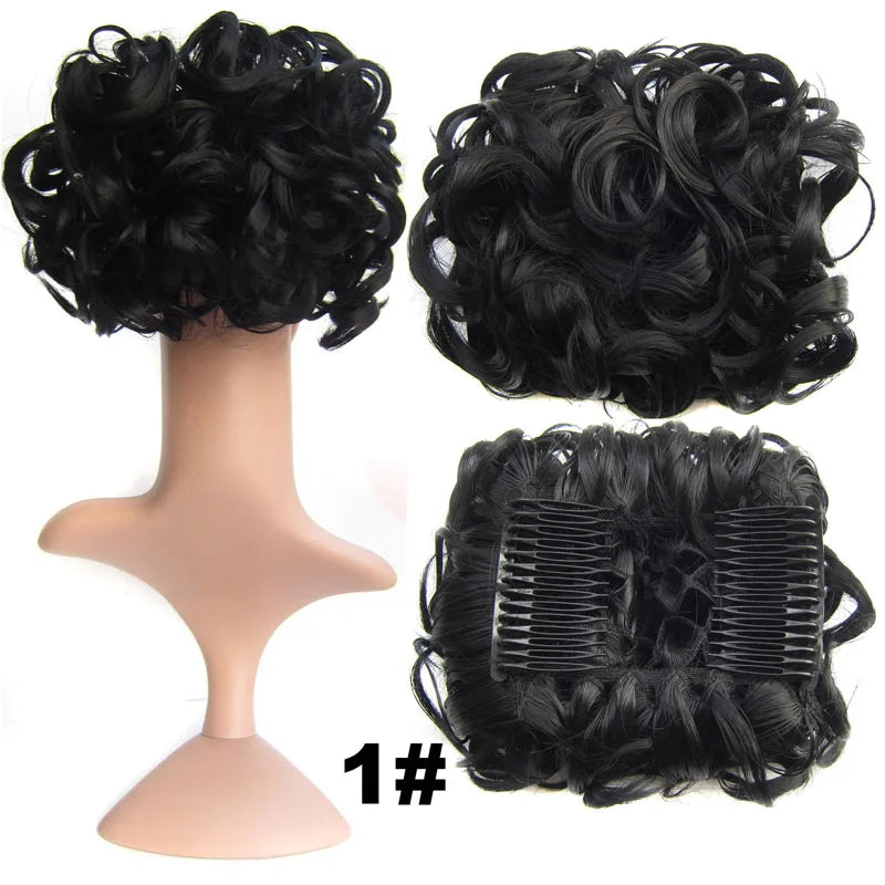 Synthetic Curly Messy Bun With Combs Scrunchie Chignon Dish Hair Bun Extension Clip in Hair Bun Hairpiece for Women Girls