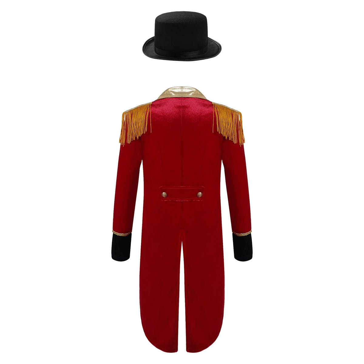 Boys Circus Halloween Performance Costume for Kids Dress Up Party Long Sleeve Lapel Tassel Tailcoat Felt Hat Ringmaster Cosplay
