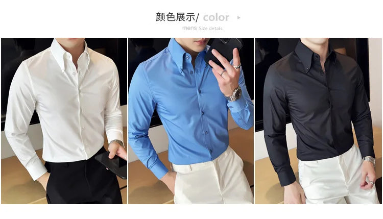 High Quality Versatile Business Casual Shirt Men Korean Fashion Long Sleeved Slim Fit Shirt Office Work Uniform Men Clothing 6XL