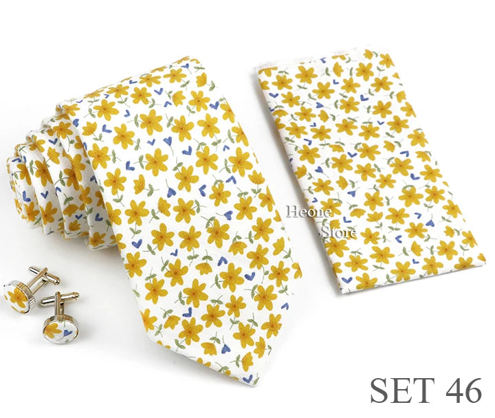 Hot Sell 3PC Chic Elegant Floral Tie Set Pocket Square Cufflinks For Men Women Wedding Party Dinner Suit Tuxedo Accessory Gift