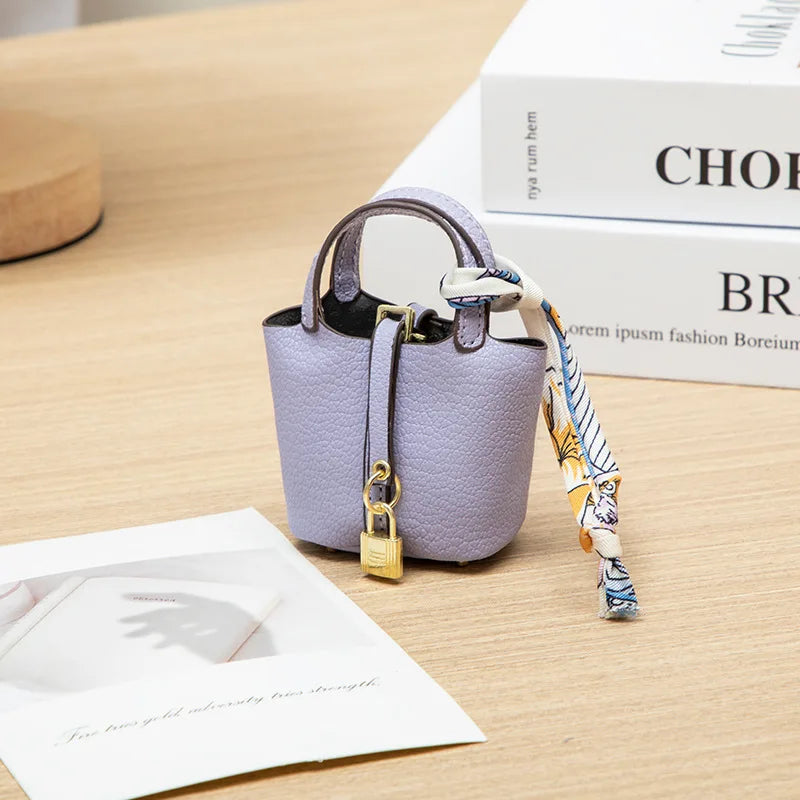 New Mini House Small Bag Leather Handheld Portable Hand Rope Bluetooth Earphone Bag Zero Wallet Multi Functional Small Bag