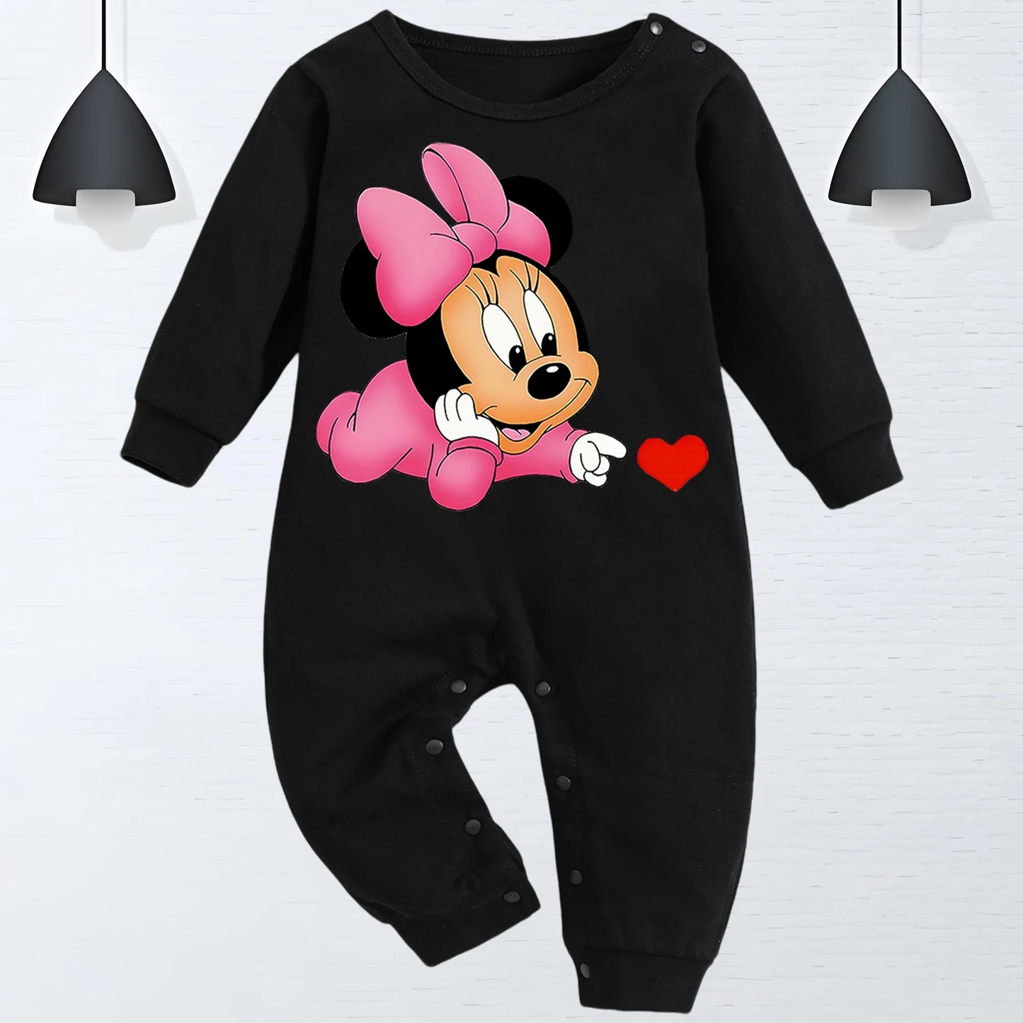 0-9M Newborn baby girl cotton jumpsuit baby long sleeve one button jumpsuit for toddlers Minnie mouse print baby crawling suit