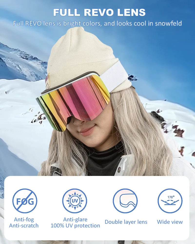 Double Layer Anti-Fog Adult Ski Goggles Outdoor Sports Snowboard Snowmobile Glasses Eyewear Full REVO Coating Snow Goggles UV400