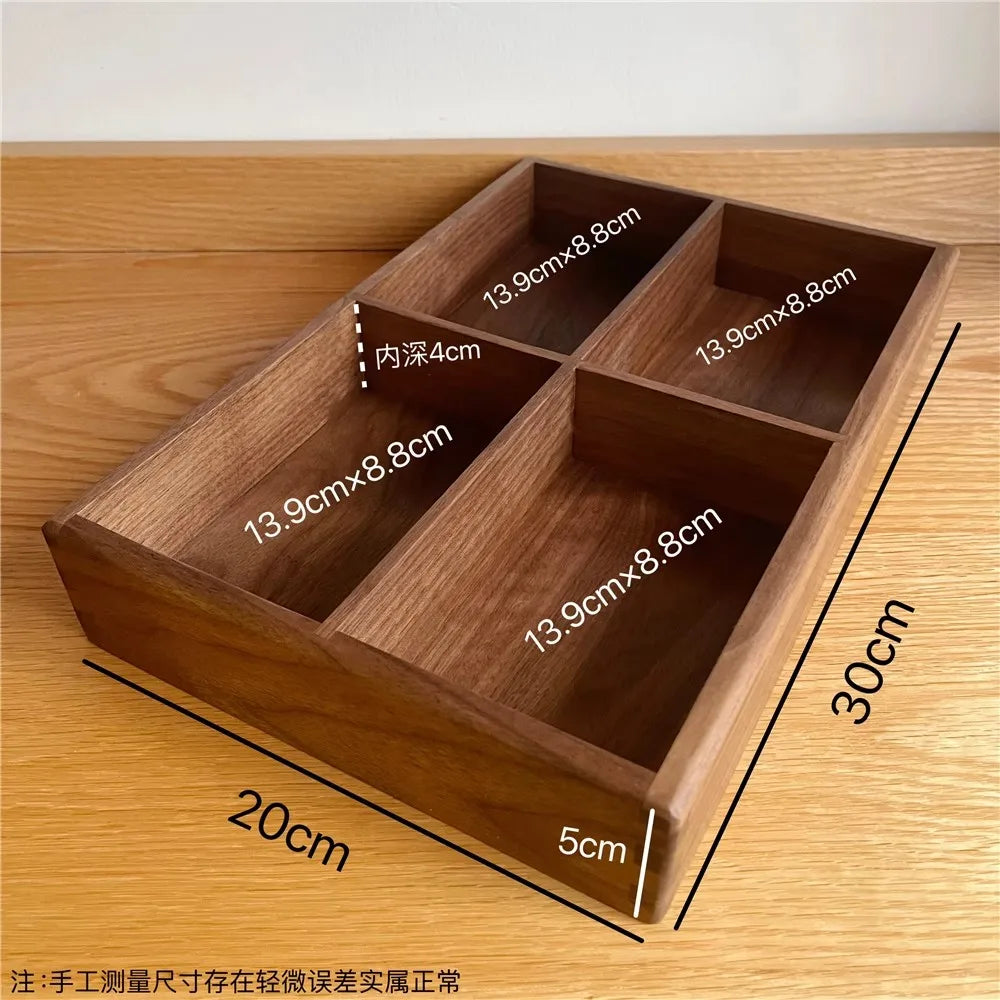 Compartment Solid Walnut Desk Organizer Precision-Crafted Wooden Storage Box for Office Supplies & Stationery
