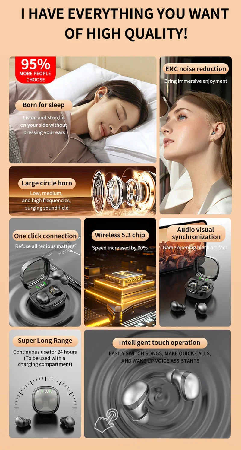 Mini Wireless Bluetooth 5.3 Headset Small Earbuds Sleep Sports Invisible Headphones HD HIFI Bass Sound Quality Earphones