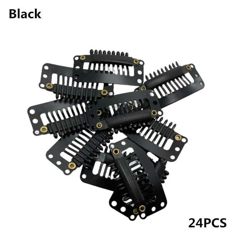 24 Pcs 9-teeth Beige/Brown/Black Hair Extension Clips Hair Extension Wigs Snap Clips Comb Small Snap Wig Accessories Clips