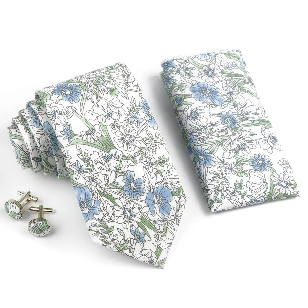 Hot Sell 3PC Chic Elegant Floral Tie Set Pocket Square Cufflinks For Men Women Wedding Party Dinner Suit Tuxedo Accessory Gift