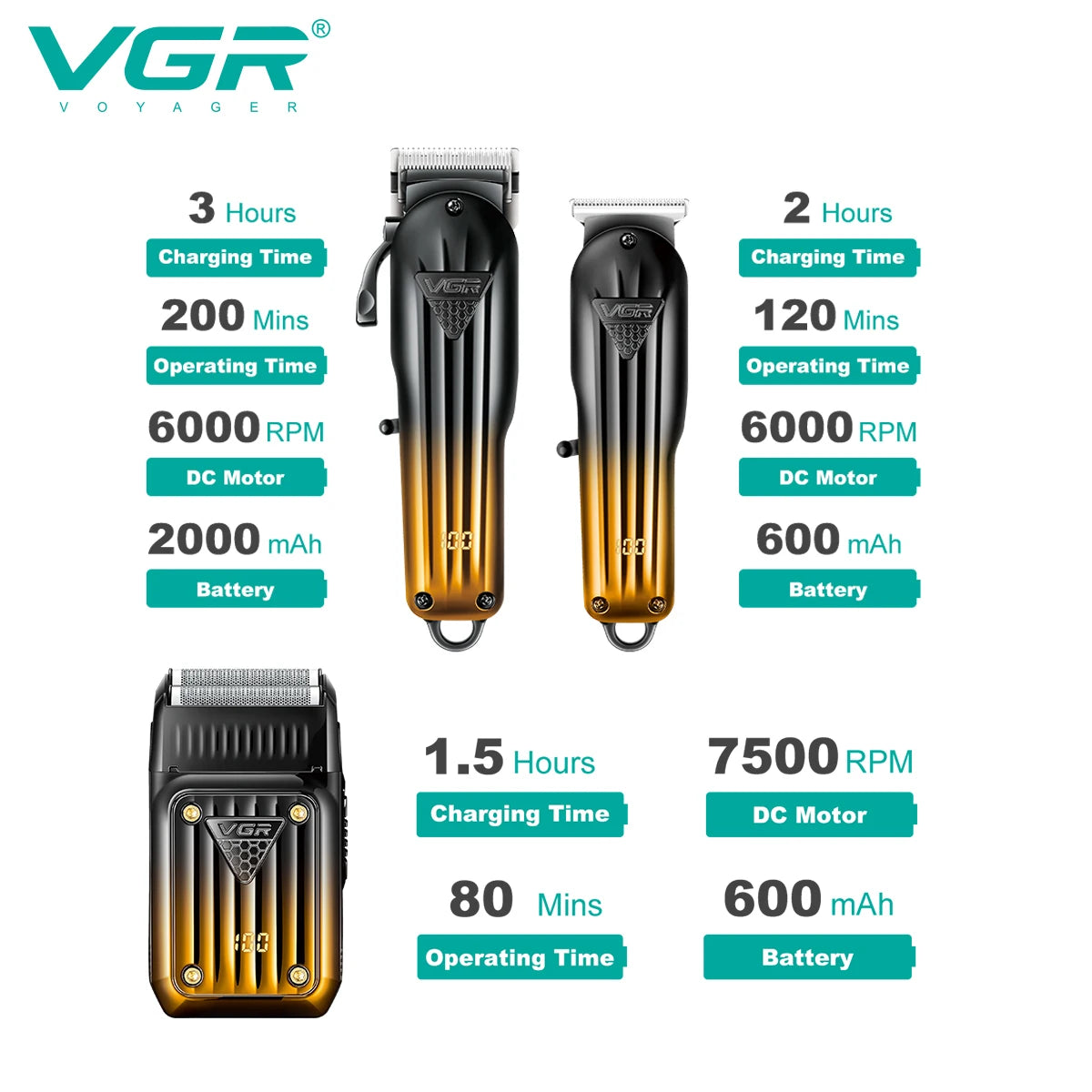 VGR 644 gradient hair cutting combination electric shaver rechargeable professional men's hair clipper carving electric pusher