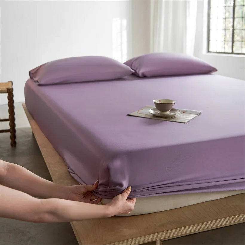Pure Natural Mulberry Silk Fitted Sheet with All Around Elastic Band Soft Silky Breathable Mattress Cover Luxury Anti-Slip Sheet