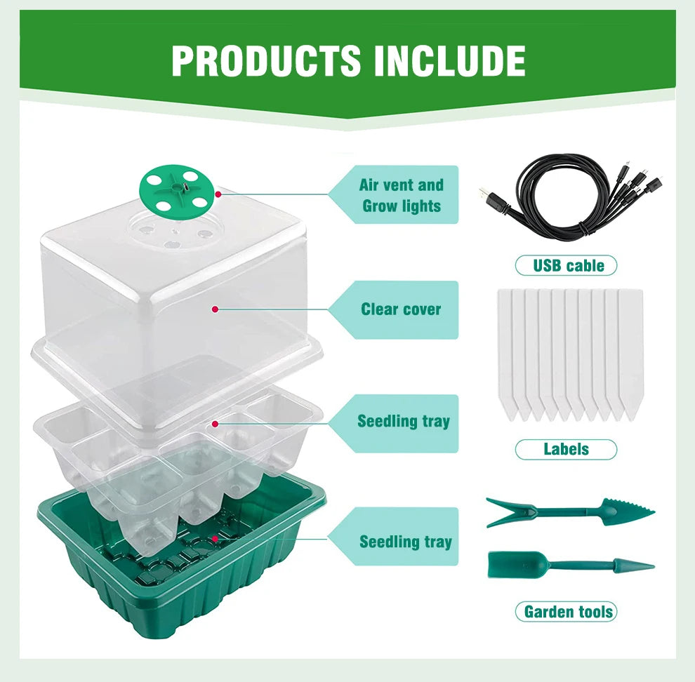 Plants Seed Starter Trays With Grow Light 12 Holes Per Tray Nursery Pots Lights For Home Plant Greenhouse Growing Trays