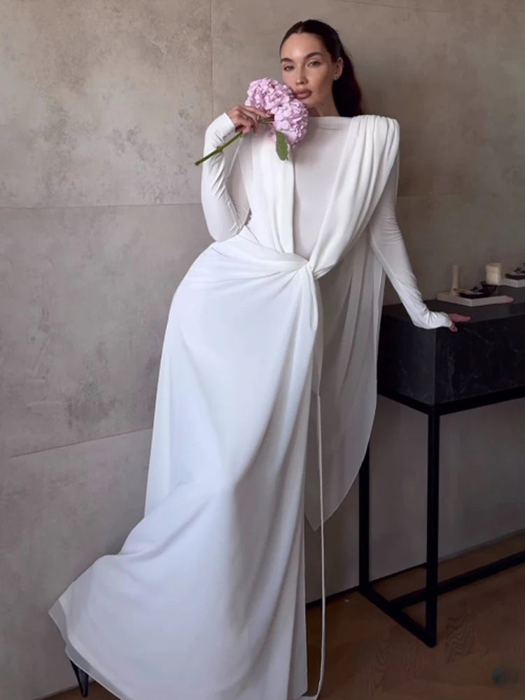 Sisterlinda Shawl Patchwork Dress Women Swing Bandage Ruched New Style Sexy Evening Prom Party Stretch Slim Elegant Maxi Bodycon