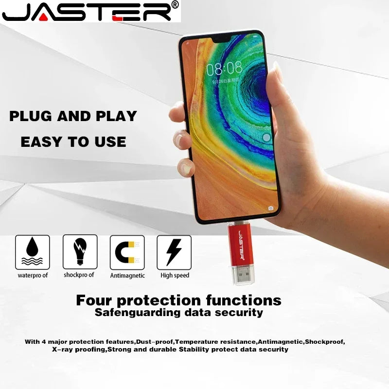JASTER TYPE-C Smart Phone USB Flash Drives Metal Pen Drive Golden Hight speed Memory Stick Business U disk 16GB 32GB 64GB 128GB