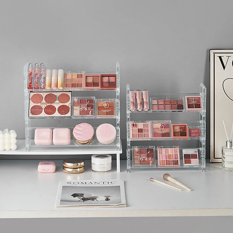3-Layer Acrylic Cosmetics Rack: Eyeshadow/Blush Tray + Desktop Sundries/Toys Organizer