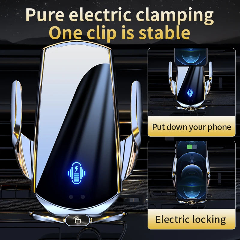 Car Phone Holder Wireless Charger Automatic Intelligent triple sensing magnetic suction charging For Universal All Mobile Phones