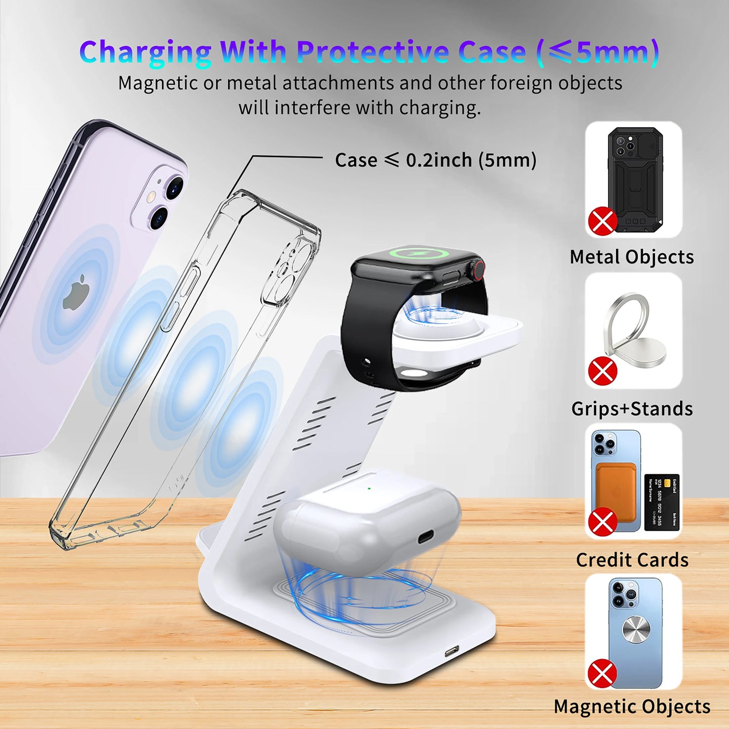 Wireless Charger iPhone Charging Station 3 in 1 Charger Stand Multiple Devices for iPhone 17 16e 16 15 14 Pro Max 13 12