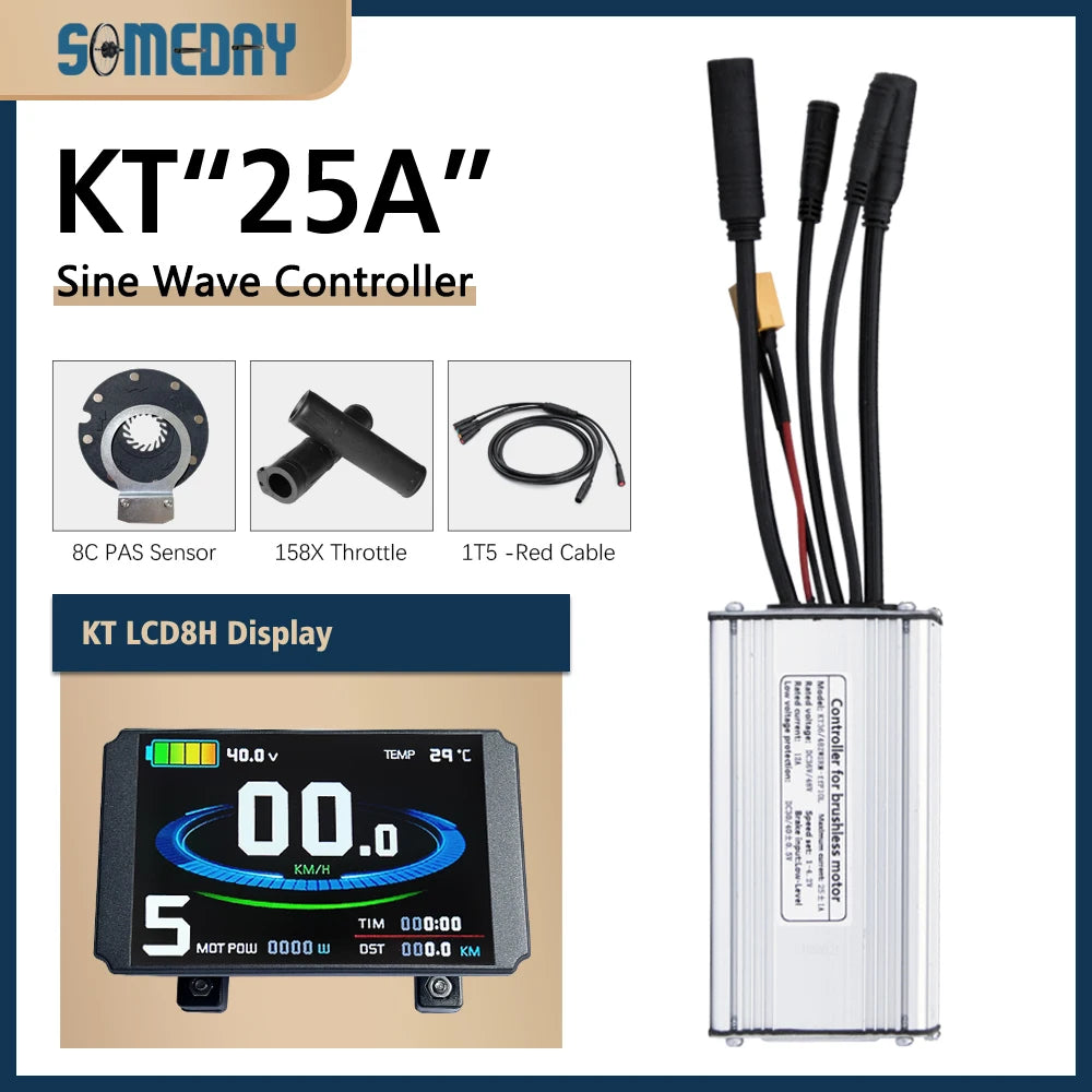 Ebike KT Sine Wave Controller 36V/48V Waterproof Brushless with Light Function 14A-35A With LCD8H Display For Ebike Accessories
