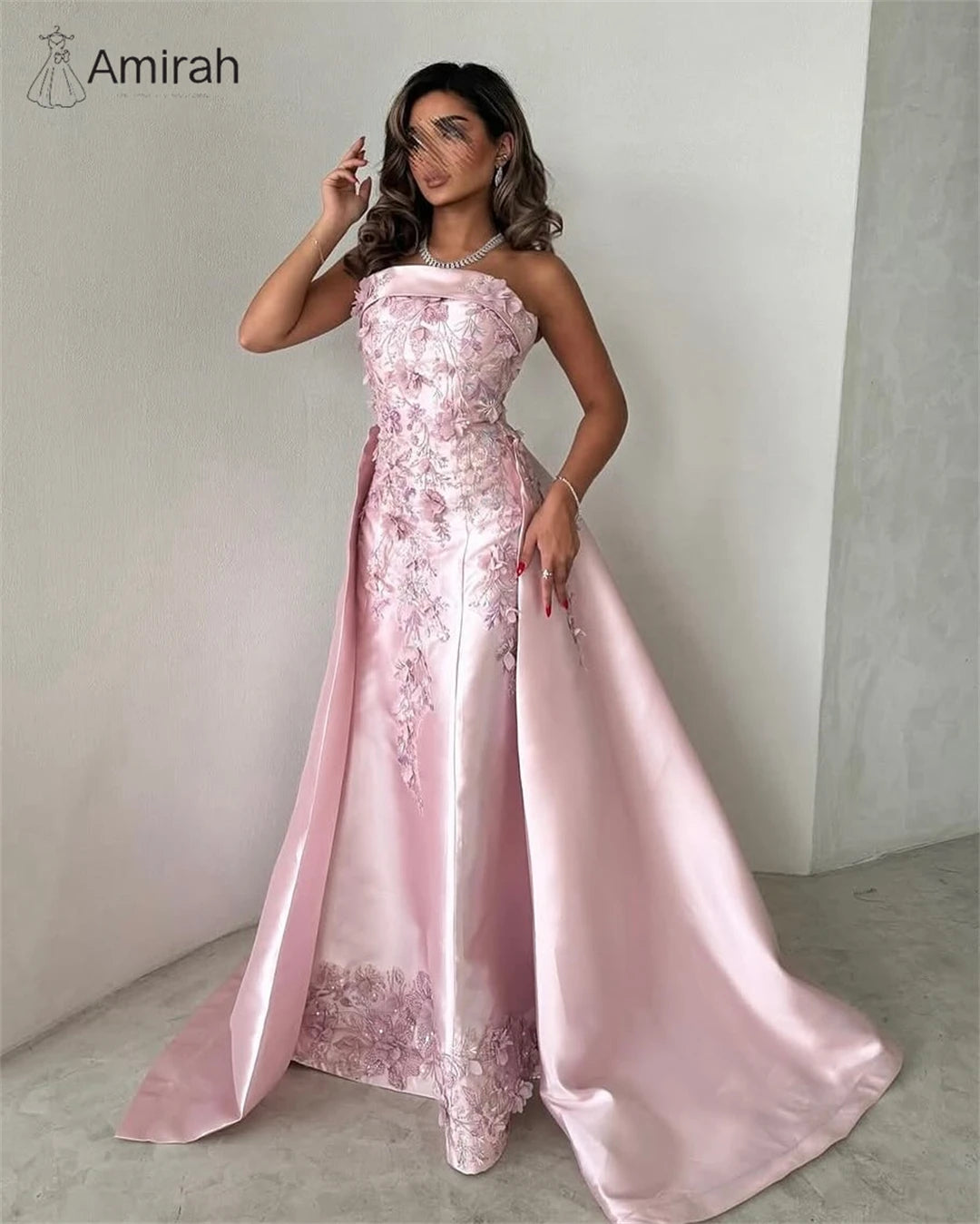 Amirah Ball Gown Custom Made Evening Dresses Woman Elegant Dress Luxury Prom Dresses Decal Print A-line Satin Off-shoulder Party