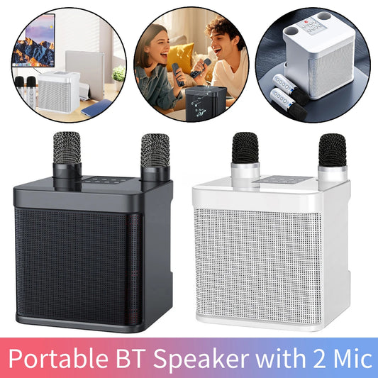 Karaoke Machine with 2 Wireless Microphones Wireless Portable BT Speaker Support BT/USB/TF Card/Aux 1500mAh for Karaoke Party