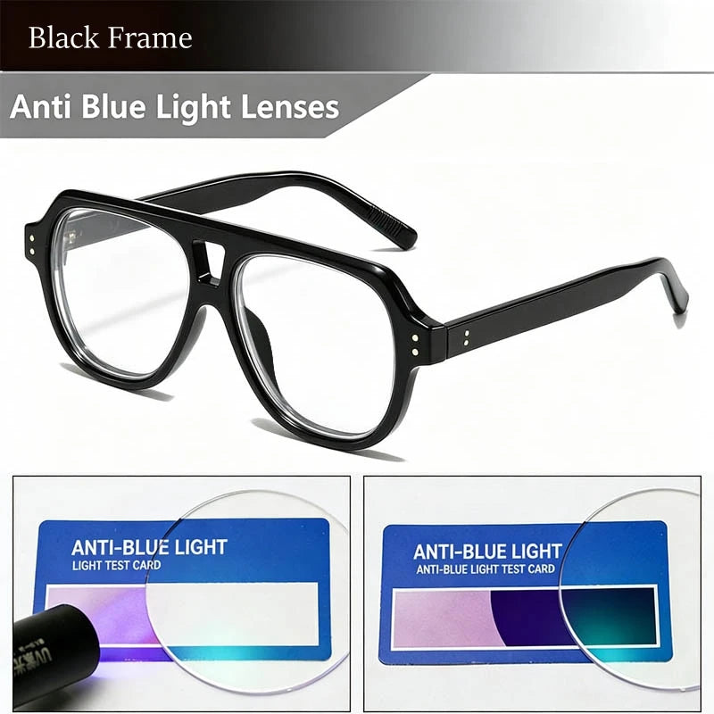 Pilot Dual Bridge Photochromic Reading Glasses Men Women Trendy Designer Prescription Optical Eyewear Customized Sunshade Lenses