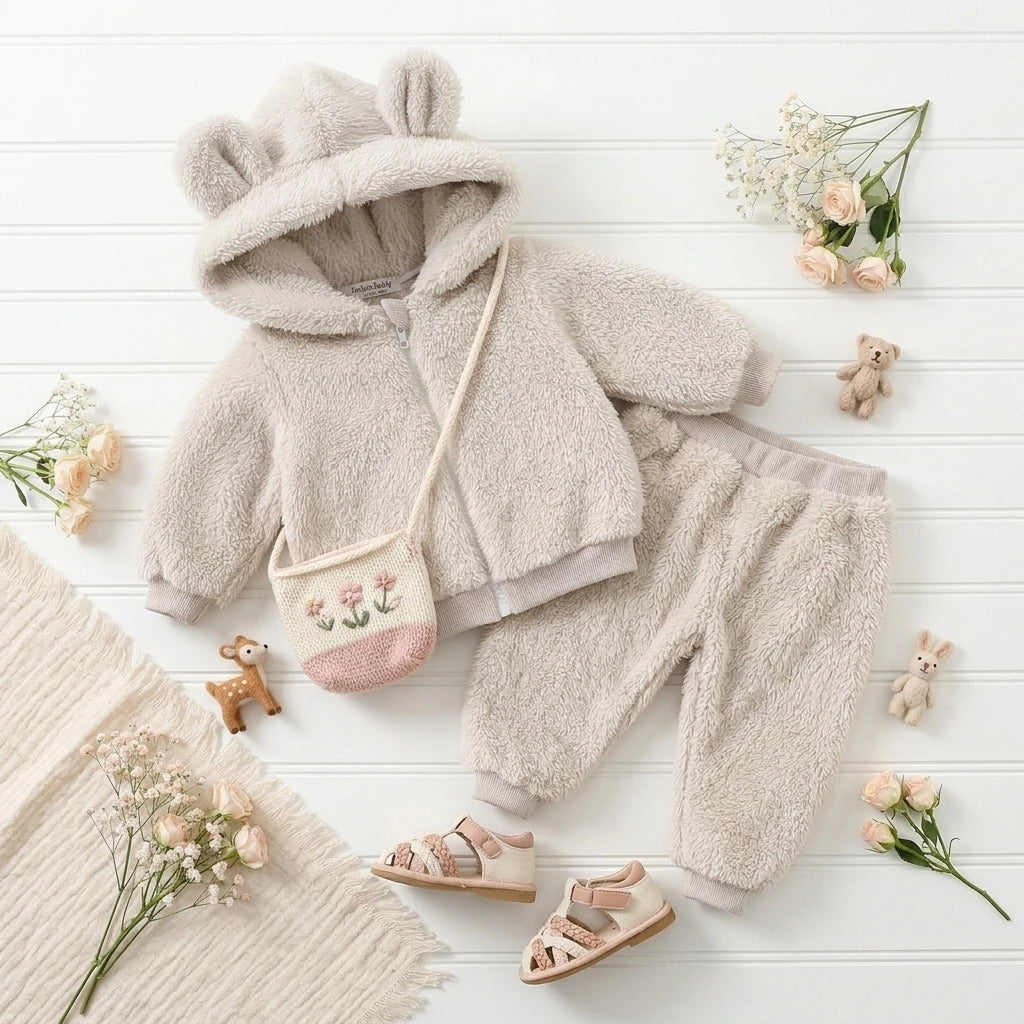 Sanlutoz Winter Warm Long Sleeve Baby Clothing SetsTops Zipper + Long Pants 2Pcs Cute