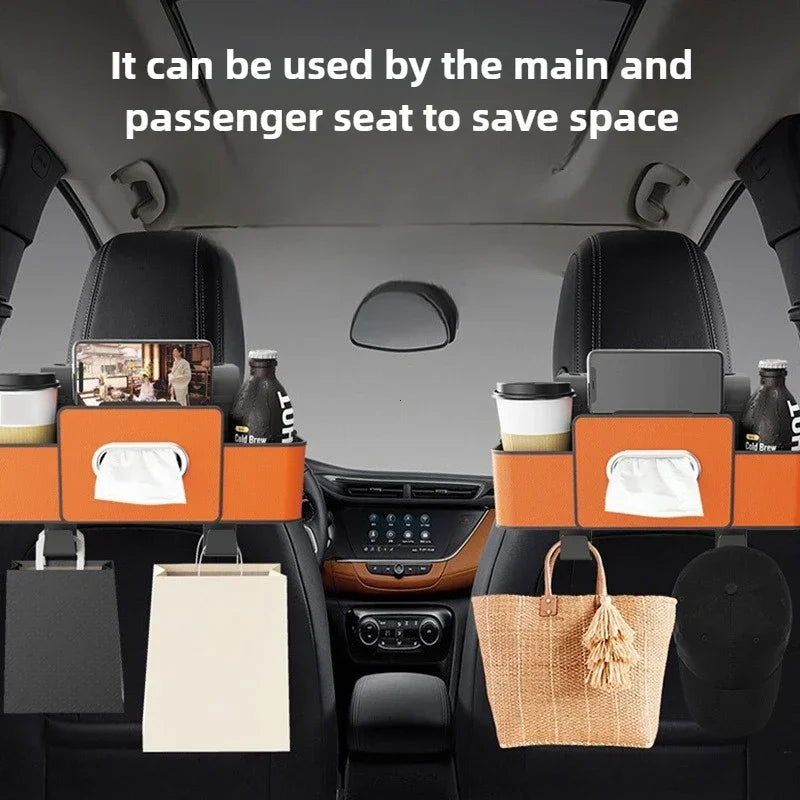 Multifunctional Car Organizer Rear Drainage Holder Storage Hanging Box In Car Bag For Stowing Tidy With Phone Tissue Cup Holder
