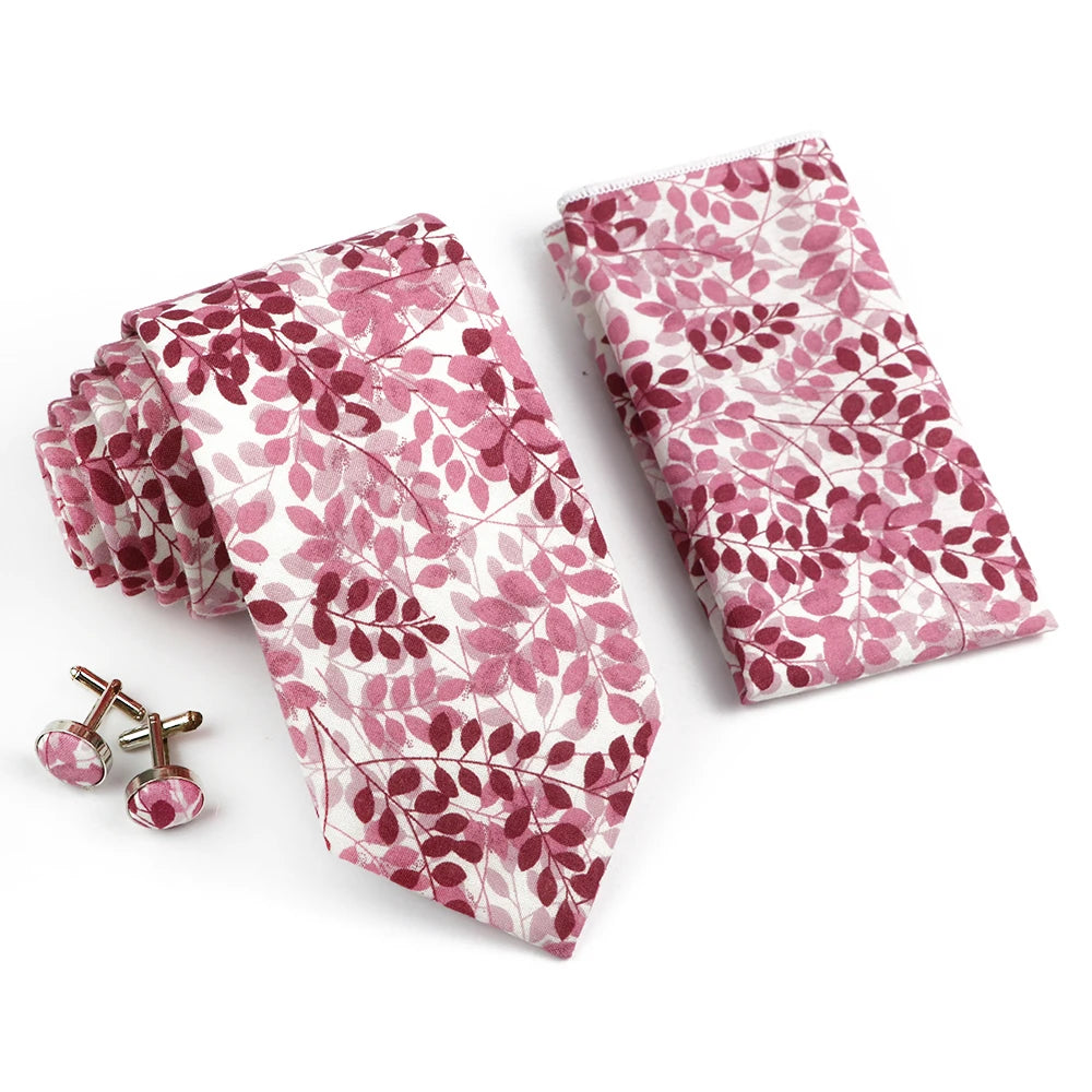 Hot Sell 3PC Chic Elegant Floral Tie Set Pocket Square Cufflinks For Men Women Wedding Party Dinner Suit Tuxedo Accessory Gift