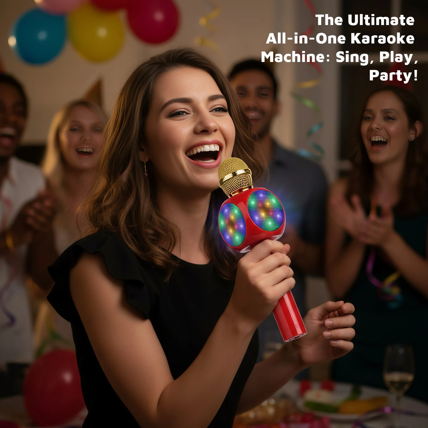 Karaoke Machine Microphone, Wireless Bluetooth Speaker with Magic Voice Changer, Colorful LED Lights,  Toy Gift for Girls Boys