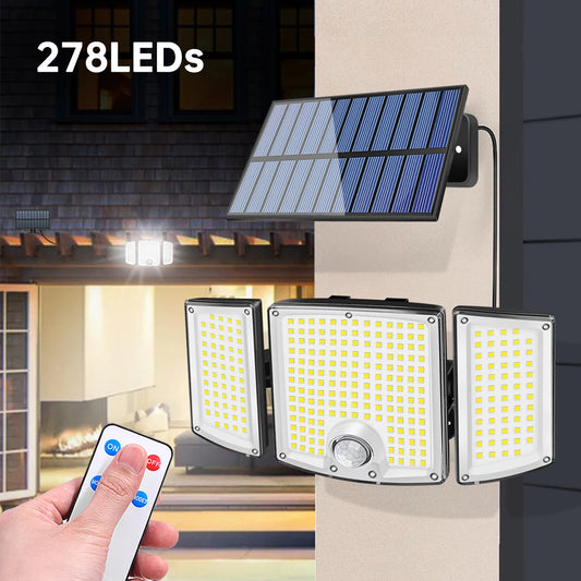 Solar Garden Light Outdoor 278 LED IP65 Waterproof 3 Modes Remote Adjustable Angle Solar Wall Lamp for Yard Porch Barn Driveway