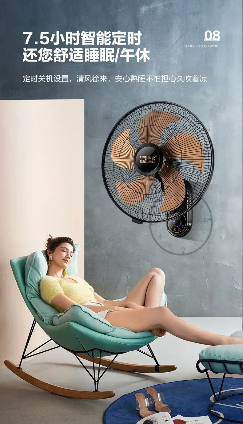Wall Mount Oscillating Fan Metal Aluminum Blades Powerful Quiet Wide Angle Long Distance Smart Timer for Home Restaurant Kitchen