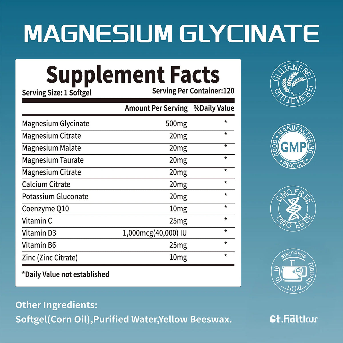 Magnesium Glycinate 500mg Nutritional Supplement Supports Nervous System Bone & Muscle Health Supports Calm Mood & Body Relaxation for Daily Wellness