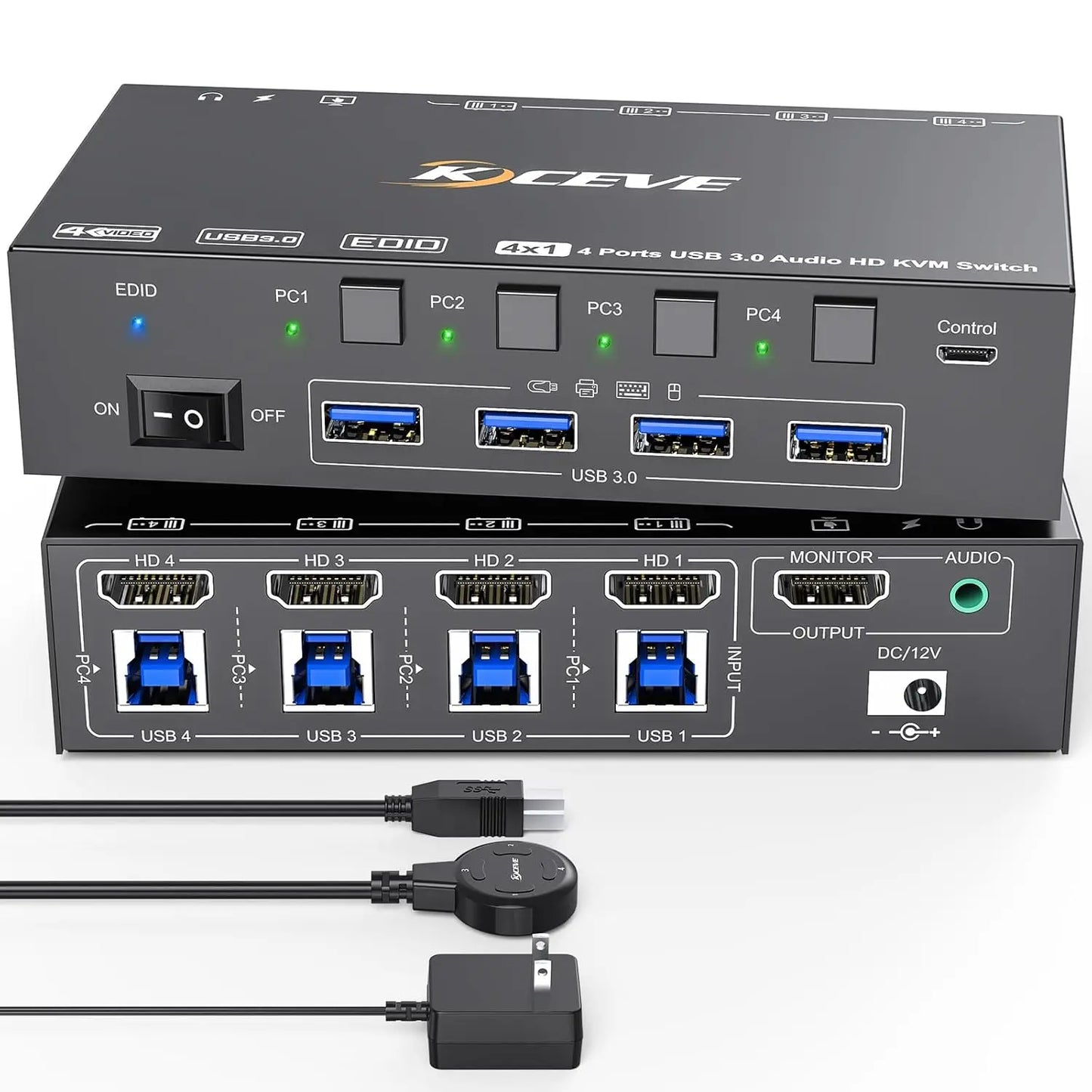 KVM Switch 4 Computers 8K@60Hz 4K@144Hz Simulation EDID USB3.0 Switcher for 4 Computers Share 1 Monitor and Share Keyboard Mou