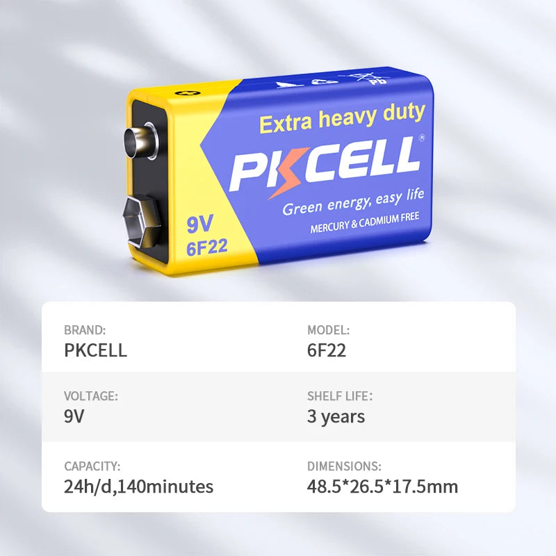 PKCELL 10PC 6F22 Battery PP3 9Volt Carbon Batteria Cell Leak-Proof Smoke Detector Batteries EN22 1604AU 6AM6 Zinc Carbon Battery
